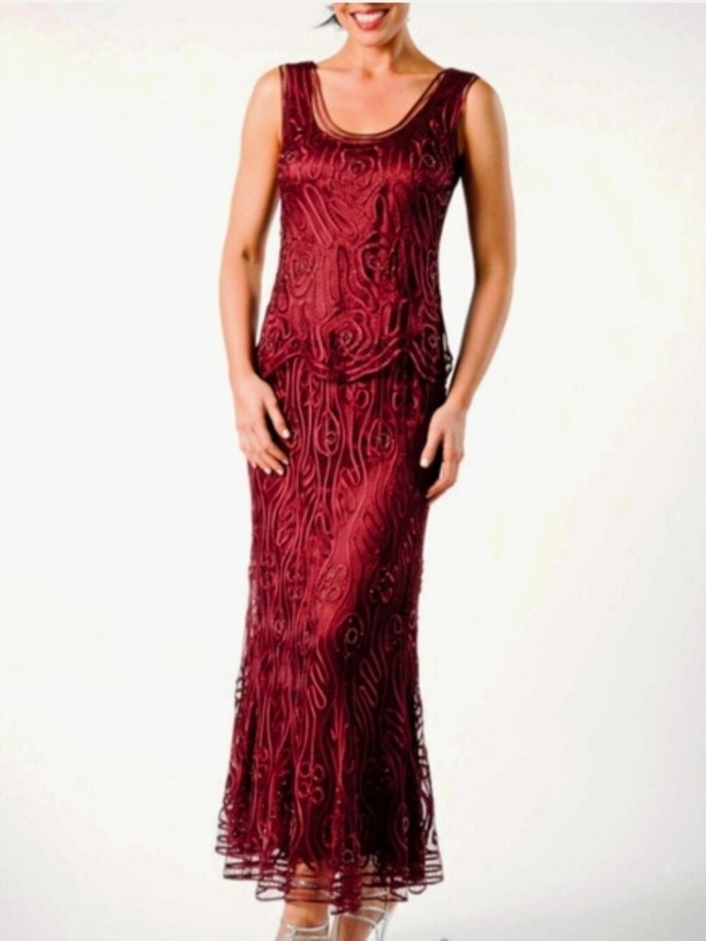 Soulmates C1079 Crochet Lace 2 Piece Set 3XL Dark Red Mother of the Bride